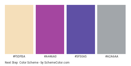 Next Step - Color scheme palette thumbnail - #F5DFBA #A446A0 #5F50A5 #a2a6aa 