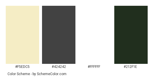 Cream, Gray and Dark Green Independent Villa - Color scheme palette thumbnail - #F5EDC5 #424242 #FFFFFF #212F1E 
