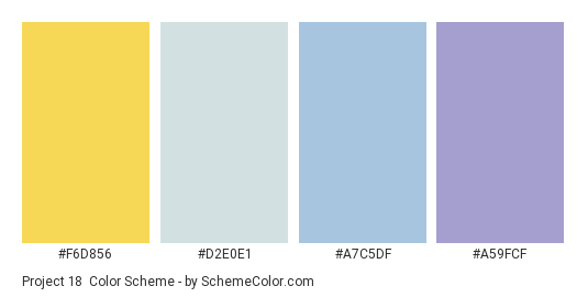 Project 18 - Color scheme palette thumbnail - #F6D856 #D2E0E1 #A7C5DF #A59FCF 