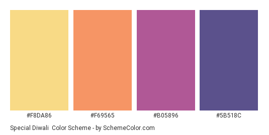 Special Diwali - Color scheme palette thumbnail - #F8DA86 #F69565 #B05896 #5B518C 