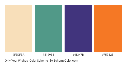 Only your Wishes - Color scheme palette thumbnail - #F8DFBA #519988 #41347D #F57825 
