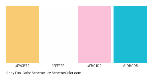 Kiddy Fun - Color scheme palette thumbnail - #F9CB72 #FFFEFE #FBC1D9 #1DBCD5 