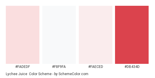Lychee Juice - Color scheme palette thumbnail - #FADEDF #F8F9FA #FAECED #DB434D 