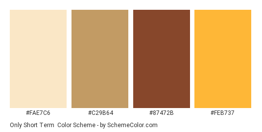 Only Short Term - Color scheme palette thumbnail - #FAE7C6 #C29B64 #87472B #FEB737 