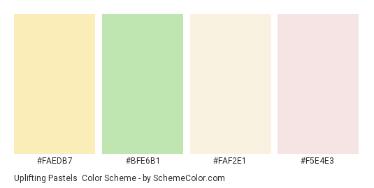 Uplifting Pastels - Color scheme palette thumbnail - #FAEDB7 #BFE6B1 #FAF2E1 #F5E4E3 