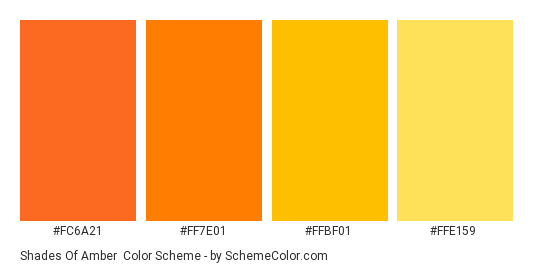 Shades of Amber - Color scheme palette thumbnail - #FC6A21 #FF7E01 #FFBF01 #FFE159 