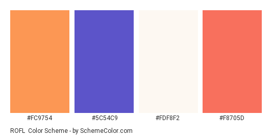 ROFL - Color scheme palette thumbnail - #FC9754 #5C54C9 #FDF8F2 #F8705D 