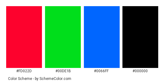Mouse Cursor - Color scheme palette thumbnail - #FD022D #00DE1B #0066FF #000000 