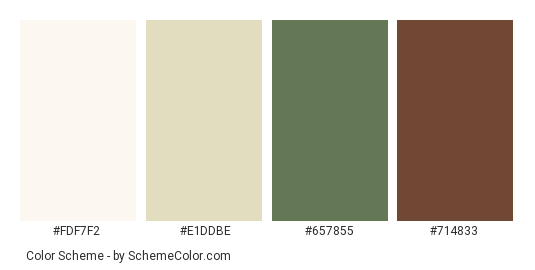 Dandelion Closeup - Color scheme palette thumbnail - #FDF7F2 #E1DDBE #657855 #714833 