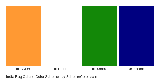 India Flag Colors - Color scheme palette thumbnail - #FF9933 #FFFFFF #138808 #000080 