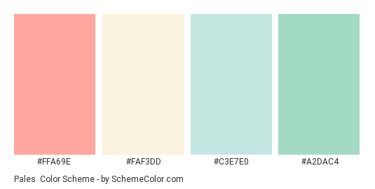 Pales - Color scheme palette thumbnail - #FFA69E #FAF3DD #C3E7E0 #A2DAC4 
