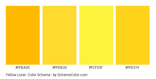 Yellow Lover - Color scheme palette thumbnail - #FFBA00 #FFDB30 #FCF33F #FFD319 