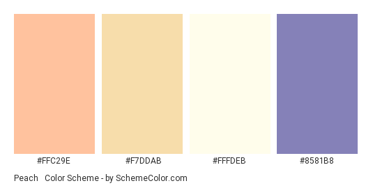 Peach & Ivory - Color scheme palette thumbnail - #FFC29E #F7DDAB #FFFDEB #8581B8 