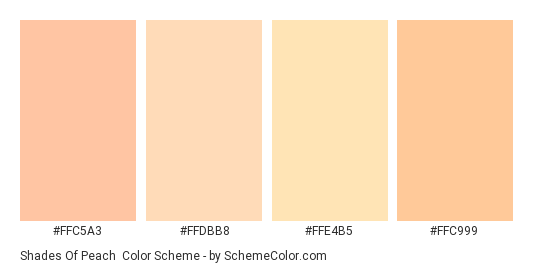 Shades of Peach - Color scheme palette thumbnail - #FFC5A3 #FFDBB8 #FFE4B5 #FFC999 