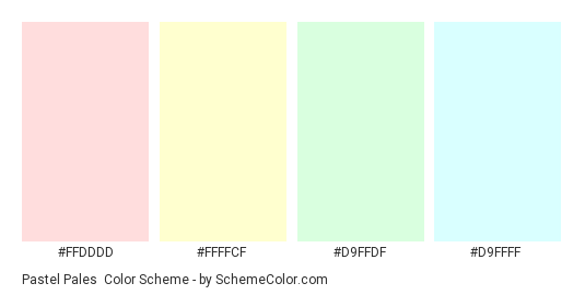 Pastel Pales - Color scheme palette thumbnail - #FFDDDD #FFFFCF #D9FFDF #D9FFFF 
