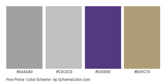 Fine Prime - Color scheme palette thumbnail - #a0a0a0 #c0c0c0 #543880 #b09c76 