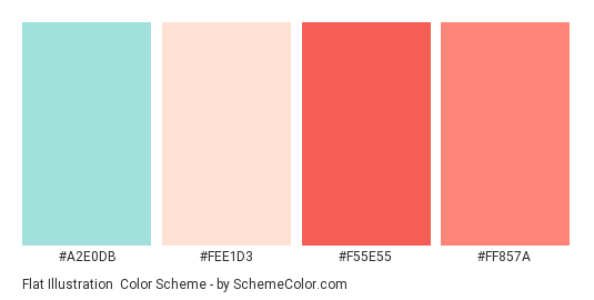 Flat Illustration - Color scheme palette thumbnail - #a2e0db #fee1d3 #f55e55 #ff857a 