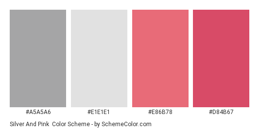 Silver and Pink - Color scheme palette thumbnail - #a5a5a6 #e1e1e1 #e86b78 #d84b67 