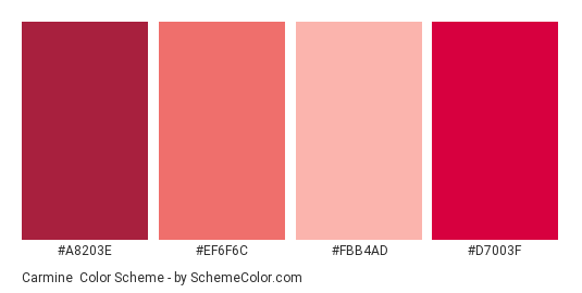 Carmine - Color scheme palette thumbnail - #a8203e #ef6f6c #fbb4ad #d7003f 