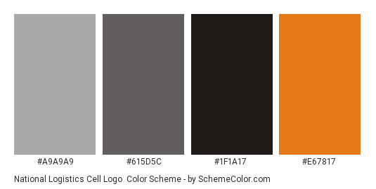 National Logistics Cell Logo - Color scheme palette thumbnail - #a9a9a9 #615d5c #1f1a17 #e67817 