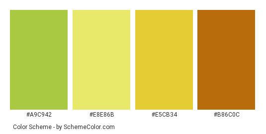 Threads for Autumn - Color scheme palette thumbnail - #a9c942 #e8e86b #e5cb34 #b86c0c 