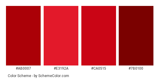 Pomegranate Red - Color scheme palette thumbnail - #ab0007 #e3192a #ca0515 #7b0100 