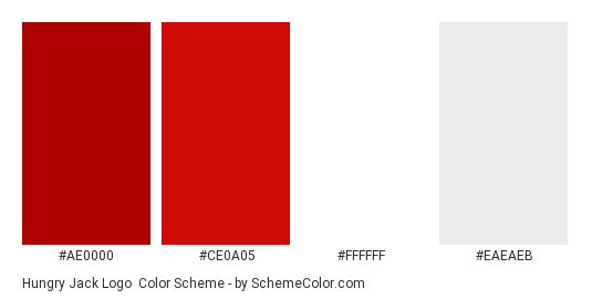 Hungry Jack Logo - Color scheme palette thumbnail - #ae0000 #ce0a05 #ffffff #eaeaeb 
