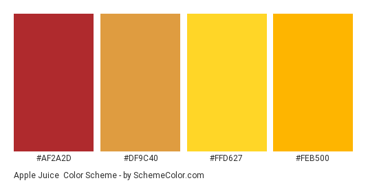 Apple Juice - Color scheme palette thumbnail - #af2a2d #DF9C40 #ffd627 #feb500 