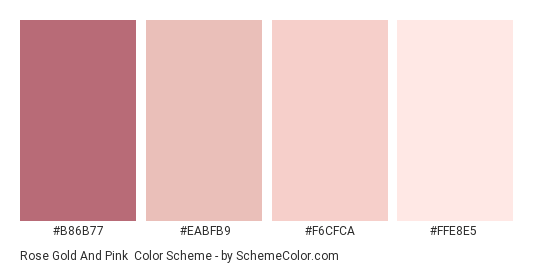 Rose Gold and Pink - Color scheme palette thumbnail - #b86b77 #eabfb9 #f6cfca #ffe8e5 