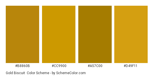 Gold Biscuit - Color scheme palette thumbnail - #b8860b #cc9900 #a57c00 #d49f11 