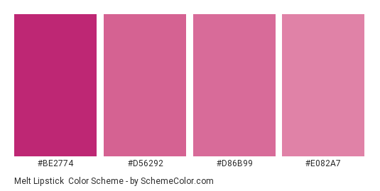 Melt Lipstick - Color scheme palette thumbnail - #be2774 #d56292 #d86b99 #e082a7 