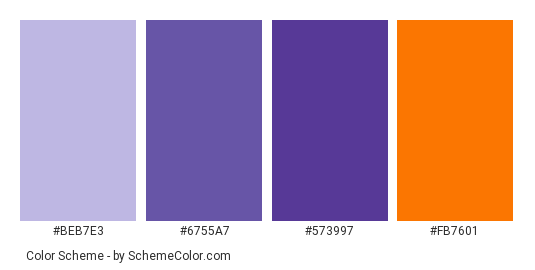 Spring of Crocus - Color scheme palette thumbnail - #beb7e3 #6755a7 #573997 #fb7601 