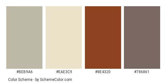 Stylish Luxury Home - Color scheme palette thumbnail - #beb9a6 #eae3c9 #8e4320 #786861 