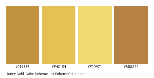 Honey Gold - Color scheme palette thumbnail - #c1933e #e4c154 #f0d971 #b58244 