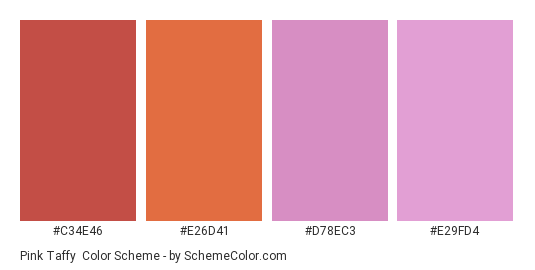 Pink Taffy - Color scheme palette thumbnail - #c34e46 #e26d41 #d78ec3 #e29fd4 