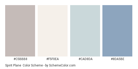Spirit Plane - Color scheme palette thumbnail - #c5bbb8 #f5f0ea #cad8da #8da5be 
