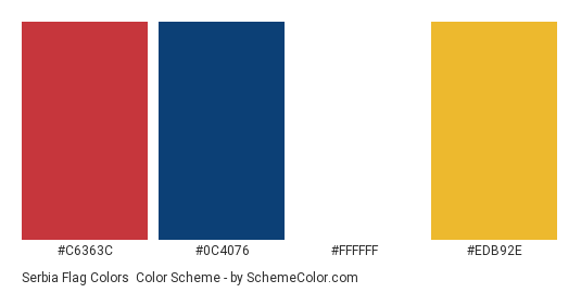 Serbia Flag Colors - Color scheme palette thumbnail - #c6363c #0c4076 #ffffff #edb92e 