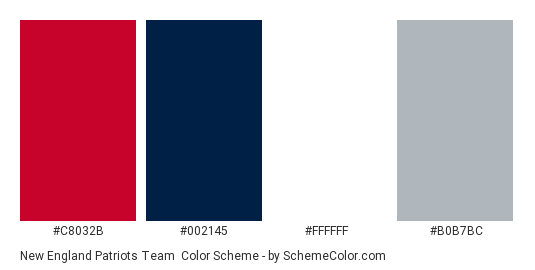 New England Patriots Team - Color scheme palette thumbnail - #c8032b #002145 #ffffff #b0b7bc 