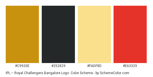 IPL – Royal Challengers Bangalore Logo - Color scheme palette thumbnail - #c9920e #252829 #fadf8d #e63329 