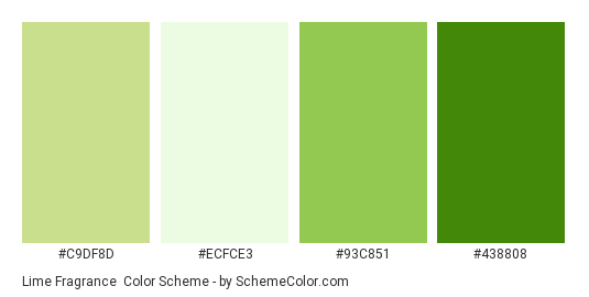Lime Fragrance - Color scheme palette thumbnail - #c9df8d #ecfce3 #93c851 #438808 