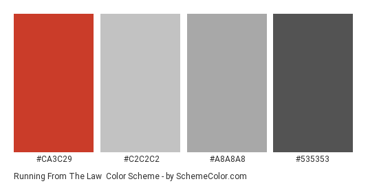Running From the Law - Color scheme palette thumbnail - #ca3c29 #c2c2c2 #a8a8a8 #535353 