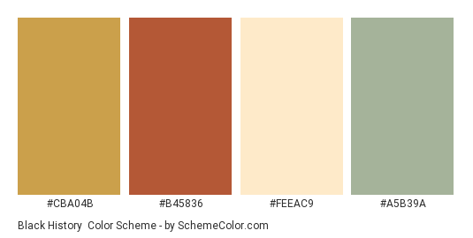 Black History - Color scheme palette thumbnail - #cba04b #b45836 #feeac9 #a5b39a 