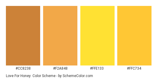 Love for Honey - Color scheme palette thumbnail - #cc8238 #f2a848 #ffe133 #ffc734 