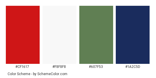 Argyle Christmas Sweater - Color scheme palette thumbnail - #cf1617 #f8f8f8 #607f53 #1a2c5d 