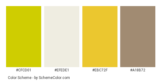 Rose Soap And Oil - Color scheme palette thumbnail - #cfcd01 #efede1 #ebc72f #a18b72 