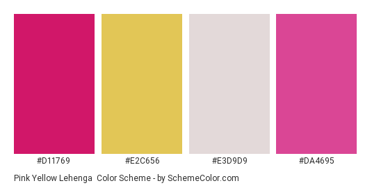 Pink Yellow Lehenga - Color scheme palette thumbnail - #d11769 #e2c656 #e3d9d9 #da4695 