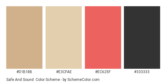 Safe and Sound - Color scheme palette thumbnail - #d1b18b #e3cfae #ec625f #333333 