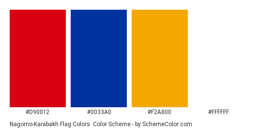 Nagorno-Karabakh Flag Colors - Color scheme palette thumbnail - #d90012 #0033a0 #f2a800 #ffffff 