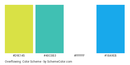 Overflowing - Color scheme palette thumbnail - #d9e145 #40c0b3 #ffffff #18a9eb 