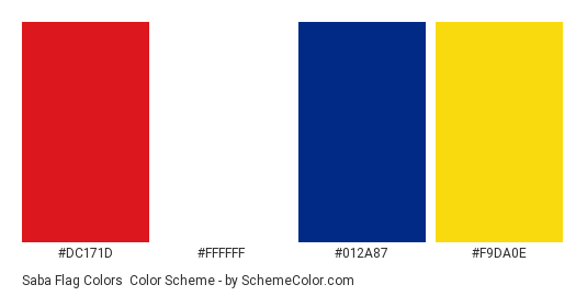 Saba Flag Colors - Color scheme palette thumbnail - #dc171d #FFFFFF #012a87 #f9da0e 